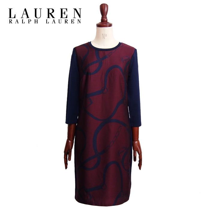 ラルフローレン ローレン レディース ハーネスプリント 7分袖 ボックスワンピース/ネイビーLAUREN Ralph Lauren Dress