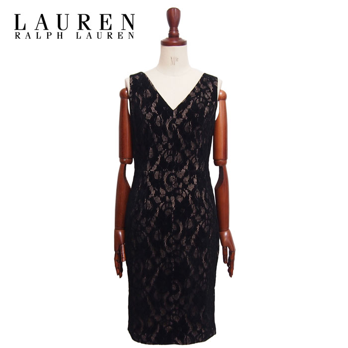 ラルフローレン ラルフローレン ローレン レディース ベロア レース ノースリーブ ドレス ワンピース/ブラックLAUREN Ralph Lauren Dress