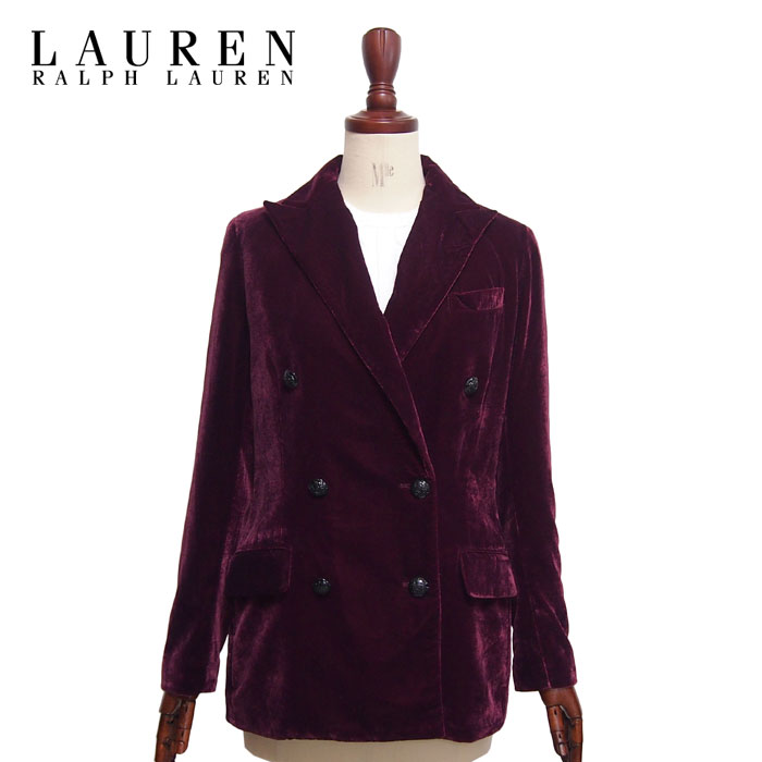 ラルフローレン ローレン レディース ベロア ダブルボタン ジャケット ブレザー/レッドLAUREN Ralph LAuren