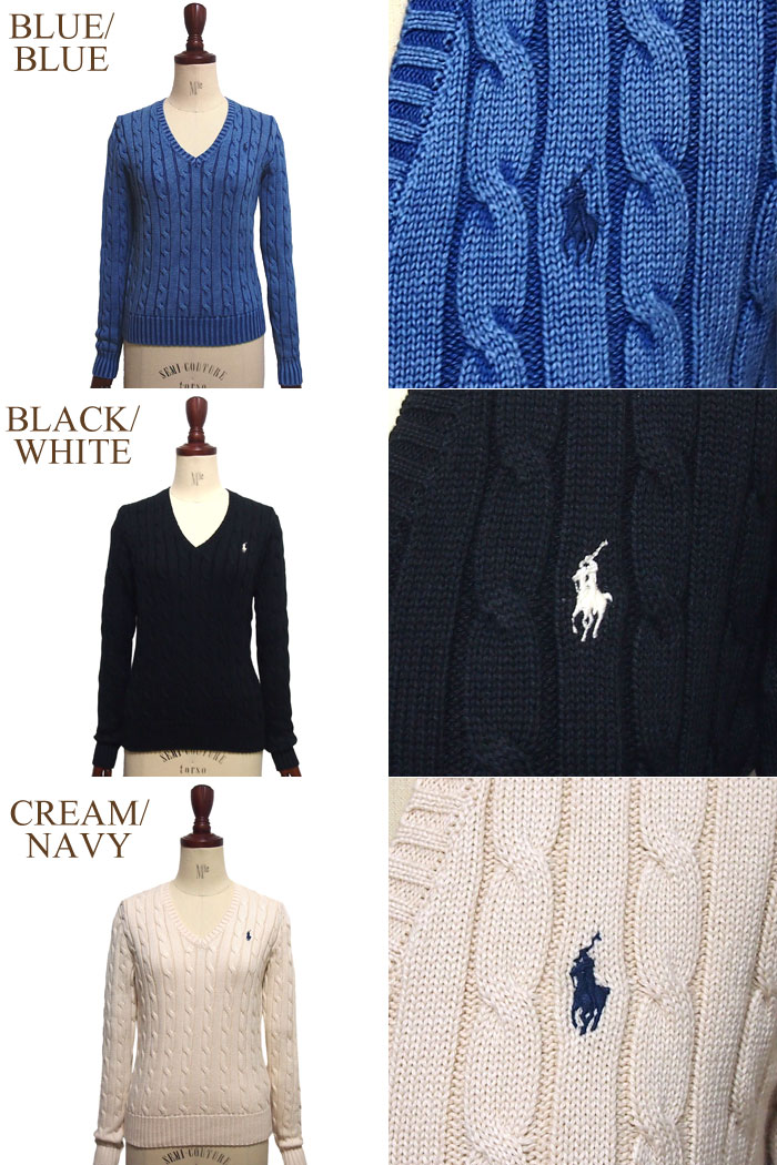 【送料無料】ラルフローレン ポロ レディース ケーブル編み Vネック コットンニット セーターPOLO Ralph Lauren Knit Top