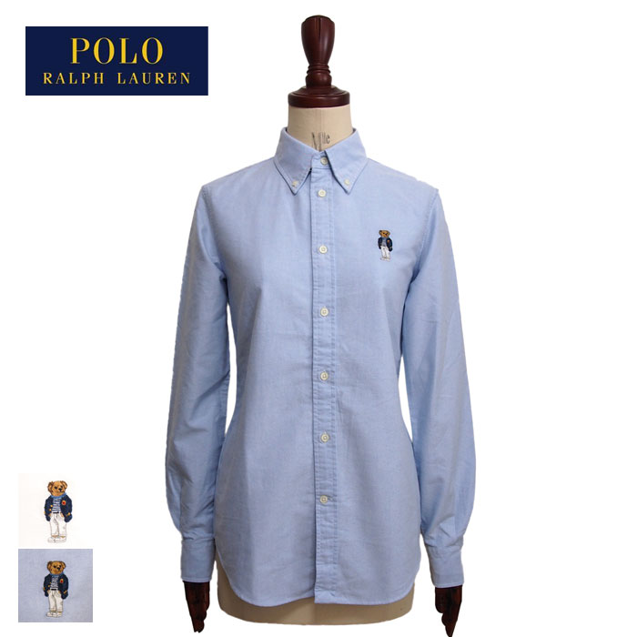 ラルフローレン ポロ レディース ポロベア スリムフィット オックスフォード ボタンダウン シャツ/ブルー/ホワイトPOLO Ralph Lauren