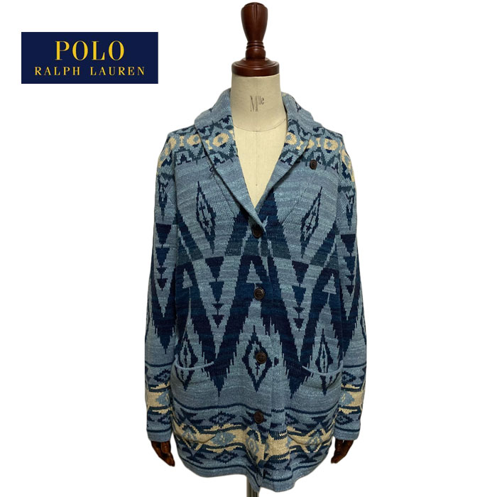 ラルフローレン ポロ レディース ショールカラー ネイティブ柄 ニット カーディガン/ブルーPOLO Ralph Lauren Native Pattern Cardigan