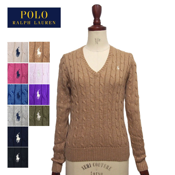 【送料無料】ラルフローレン ポロ レディース ケーブル編み Vネック コットンニット セーターPOLO Ralph Lauren Knit Top