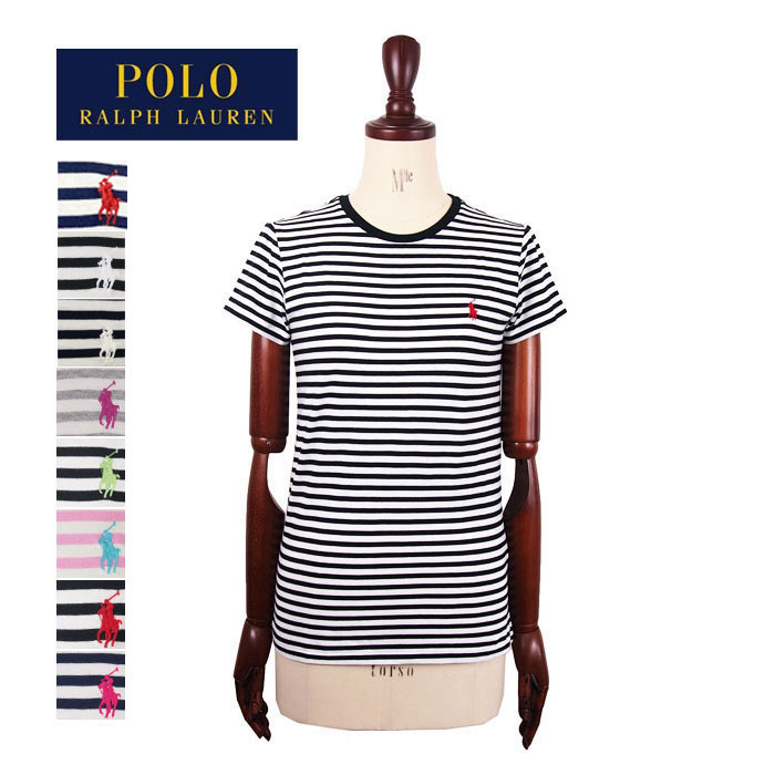 ラルフローレン ポロ レディース コットン クルーネック ボーダー Tシャツ/ブラック/ネイビー/グレー/ピンクPOLO by Ralph Lauren T-Shirtメール便可