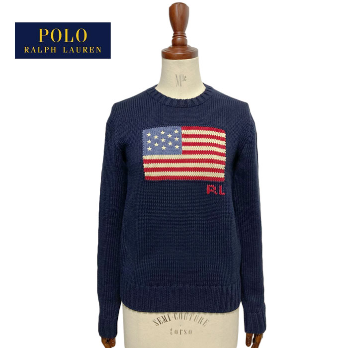 ラルフローレン ポロ レディース 星条旗柄 コットンニット クルーネック セーターPOLO Ralph Lauren American Flag Knit Sweater