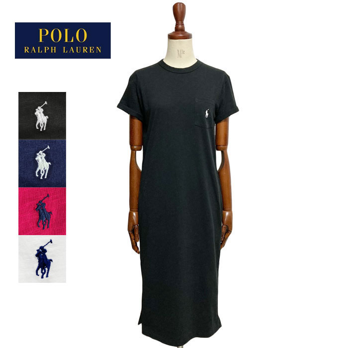 ラルフローレン ポロ ラルフローレン レディース ポニー刺繍 クルーネック Tシャツワンピース サイドスリット POLO Ralph Lauren T-shirt Dress