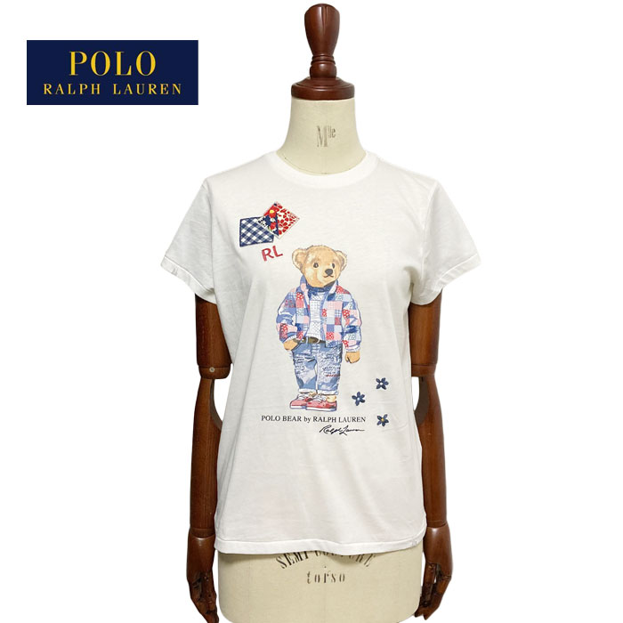 ポロ ラルフローレン レディース パッチワーク ポロベアー クルーネック Tシャツ/ホワイト POLO Ralph Lauren Patchwork POLOBEAR T-Shirts