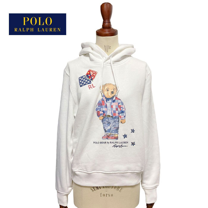 ポロ ラルフローレン レディース パッチワーク ポロベアー プルオーバー パーカー/ホワイト POLO Ralph Lauren Patchwork POLOBEAR Hoodie