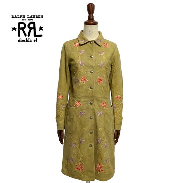 ラルフローレン ダブルアールエル レディース シープスウェード レザー フラワー刺繍　コートDOUBLE RL sheep suede flower embroidery coat