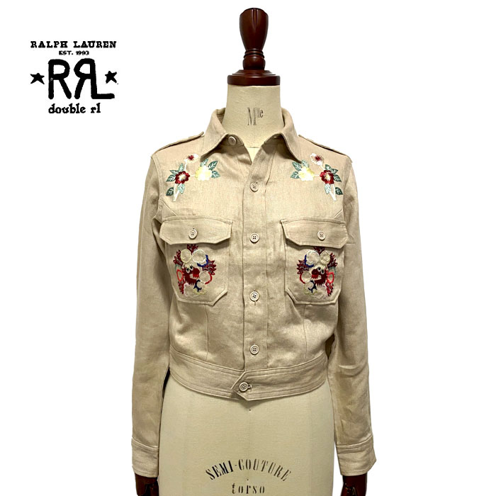 ラルフローレン ダブルアールエル レディース ドラゴン刺繍 リネン スーベニアジャケットRalph Lauren DOUBLE RL Women's Linen Dragon Embroidery Souvenir Jacket