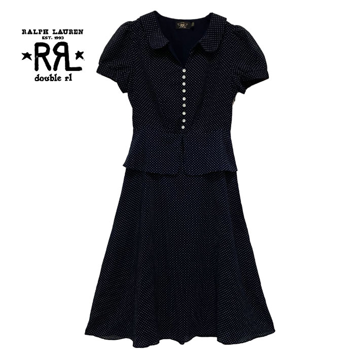 ラルフローレン ダブルアールエル レディース ドット柄　コットンボイル ドレスDOUBLE RL PIN DOTS COTTON BOIL DRESS