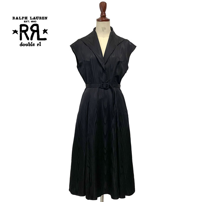 ラルフローレン ダブルアールエル レディース シルク　ジャガード　ワンピースRalph Lauren DOUBLE RL SHADOW PRINT BLACK DRESS