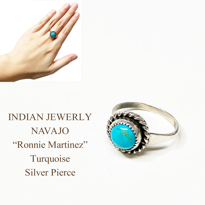 インディアンジュエリー ナバホ族 "Ronnie Martinez "ターコイズ シルバー リングINDIAN JEWELRY NAVAJO "Ronnie Martinez " Turquoise Silver Ring