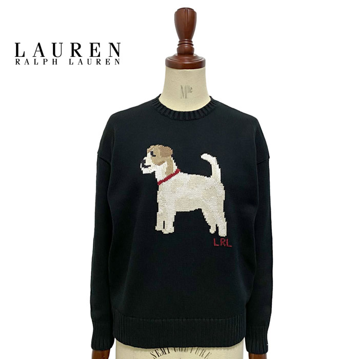 ローレン ラルフローレン レディース インターシャニット ドッグ柄　コットンセーター/BLACKLAUREN Ralph Lauren Cotton Sweater