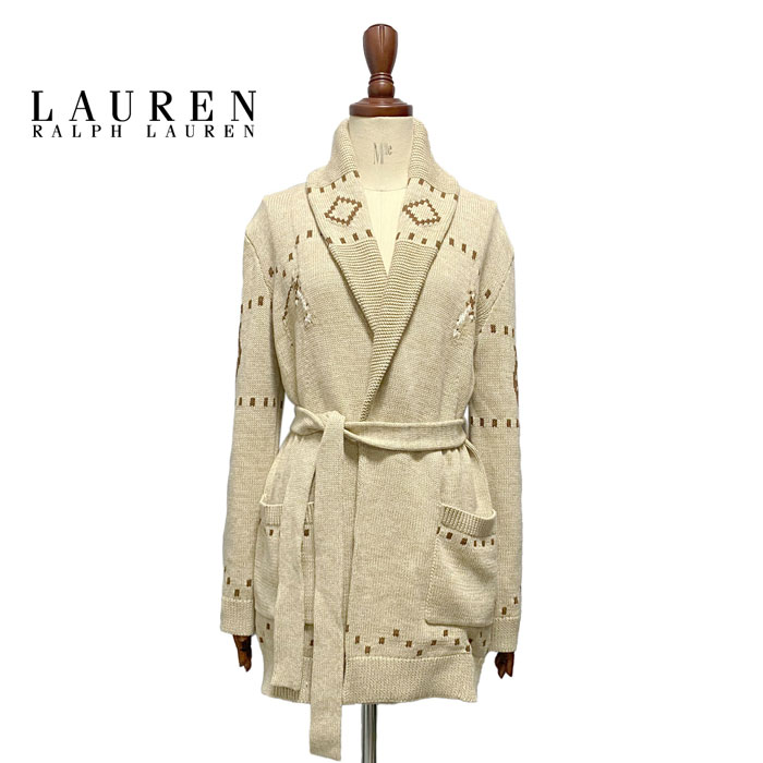 ローレン ラルフローレン レディース ショールカラー 馬柄 ショールカラー ニット ガウン カーディガンLAUREN Ralph Lauren Women's Pony Knit Gown