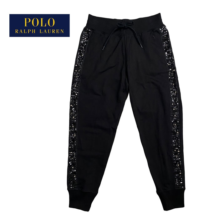 ポロ ラルフローレン レディース ポニー刺繍 サイドデコレーション スウェット パンツ/ブラックPOLO Ralph Lauren Decolation Sweat Pants