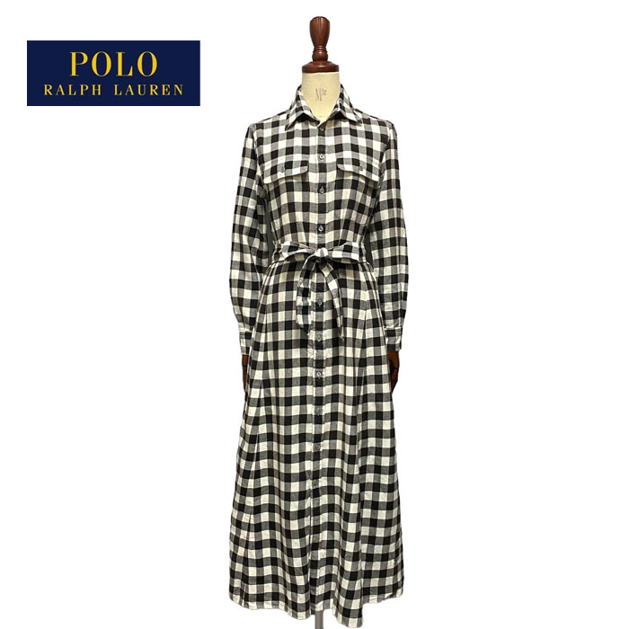 ポロ ラルフローレン レディース チェック コットンネル シャツ ワンピースPOLO Ralph Lauren Belted Nel Plaid Shirts Dress