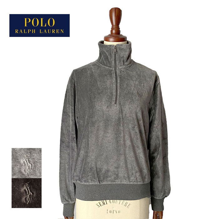 ポロ ラルフローレン レディース ポニー刺繍 ハーフジップ ベロア スウェット トップスPOLO Ralph Lauren Velour Half Zip Sweat Shirts