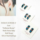 インディアンジュエリー ズニ族 マルチストーン インレイ ハーフフープ スタッドピアスINDIAN JEWERLY Zuni