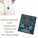 インディアンジュエリー ズニ族 ターコイズ ジェット スター シルバー インレイ フック ピアスINDIAN JEWELRY ZUNI
