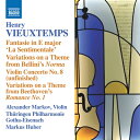 曲目・内容アンリ・ヴュータン（1820-1881）1.ベートーヴェンの「ロマンス 第1番 ト長調」の主題による変奏曲（1837-38）（O. アドラーによるヴァイオリンと管弦楽のための復元版）2.幻想曲 ホ長調 「ラ・センティメンターレ」 Op.9b（1838）3.アリアと変奏 第3番（1833年以前）（ヴァイオリンと管弦楽版）4.ベッリーニの歌劇《ノルマ》の主題による変奏曲 ト長調 Op.2（1833-34）5.ヴァイオリン協奏曲 第8番 ロ短調 Op.59 - 第1楽章 アレグロ・マエストーソ（カデンツァ：アルベルト・マルコフ）（C. バウムガルテンによるヴァイオリンと管弦楽編 2020年）6.歌劇《メッシーナの花嫁》 - 第3幕 バレエの場面（M.K.マイクシャクによる管弦楽編 2020年）世界初録音アーティスト（演奏・出演）アレクサンドル・マルコフ（ヴァイオリン）ゴータ＝アイゼハナ・チューリンゲン・フィルハーモニー管弦楽団マルクス・フーバー指揮レコーディング2021年5月18-22日Stadthalle Gotha（ドイツ）商品番号：8.574363ヴュータン（1820-1881）：ヴァイオリンと管弦楽のための作品集 ［アレクサンドル・マルコフ（ヴァイオリン）／ゴータ＝アイゼハナ・チューリンゲン・フィルハーモニー管弦楽団／マルクス・フーバー（指揮）］ VIEUXTEMPS, H.: Fantasie, &quot;La Sentimentale&quot; / Variations on Bellini&#39;s Norma (Alexander Markov, Th&#252;ringen Philharmonie Gotha-Eisenach, M. Huber)CD 発売日：2022年08月26日 NMLアルバム番号：8.574363 NAXOS［8.574...］19世紀におけるヴァイオリン演奏の技術と美学を一変させるほどの影響力を持ち、名演奏家、作曲家としてパガニーニの後継者にふさわしいと賞賛されたアンリ・ヴュータンの作品集。このアルバムに収録された彼の作品は、未完のヴァイオリン協奏曲第8番を除き、全てヴュータンの死後に発見されたものです。ここで聴けるいくつかの作品でも顕著なように、彼はとりわけ変奏曲の形式を好んだようで、一つの主題を感情を込めながら発展させつつ、名人芸を発揮する場として作品を練り上げています。中でも、ベートーヴェンのロマンス第1番の主題による変奏曲や、ベルカントの影響を受けた幻想曲ホ長調「ラ・センティメンターレ」は、彼の演奏会用作品の中でも最も素晴らしいものの一つです。彼が完成させたヴァイオリン協奏曲は全7曲ですが、このアルバムに収録された未完の「第8番」はヴュータンの最後の作品で彼の弟子であるウジェーヌ・イザイに捧げられました。演奏者アレクサンドル・マルコフはユーディ・メニューインに絶賛されたヴァイオリニスト。16歳でカーネギーホールでソロ・デビューを飾り、以降ロリン・マゼールやシャルル・デュトワら世界的な指揮者と共演。パガニーニの「24のカプリース」などの19世紀ロマン派音楽から、ロックまで幅広いレパートリーを誇ります。作曲家検索リンク（このタイトルに収録されている作曲家）ヴュータン