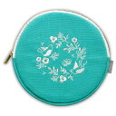 エヌビー社 kotori 刺繍 丸ポーチ そら | グリーン 緑 綿 ポリエステル 刺繍 かわいい おしゃれ 丸型 草花 小鳥 小物入れ ファスナー ギフト プレゼントに 母の日 大人 御洒落 オシャレ カワイイ 可愛い 高級感(4)