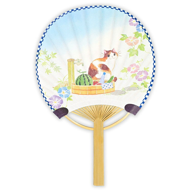 N.B.I. Tarjeta Uchiwa de verano Nerobi Multiusos Gloria matutina | Tarjeta de felicitación Uchiwa Washi de bambú Una pegatina a precio fijo Mensaje estándar Aniversario de boda Amigos Moda elegante Elegante Adulto Regalo festivo Gato Gato Sandía de verano — vista 3