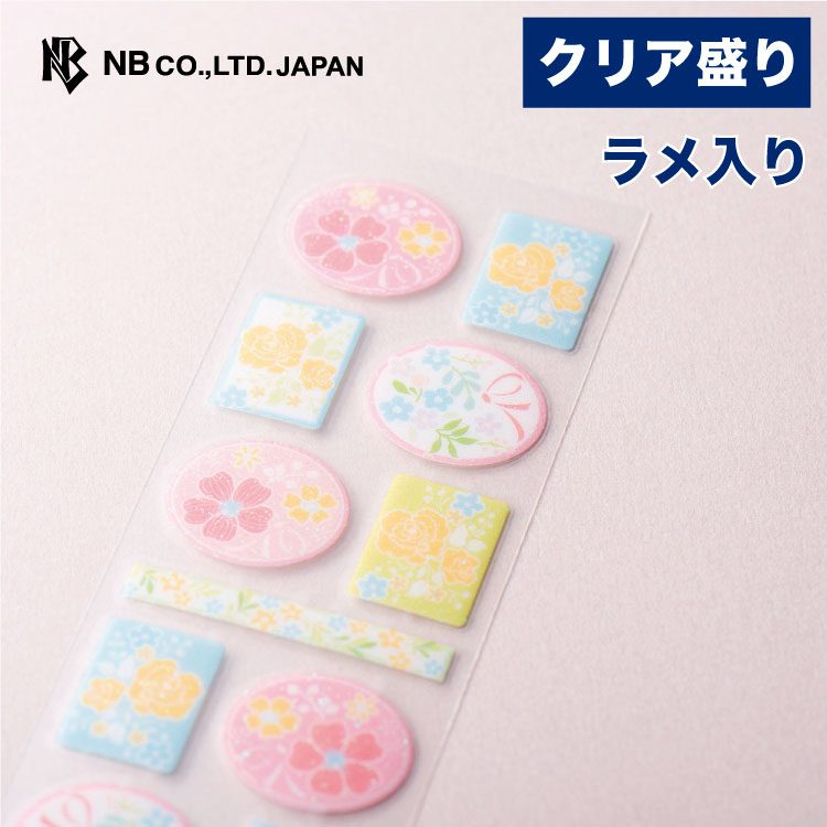 エヌビー社 クリアラメ シール フラワーズ | ステッカー sticker ラメ クリア盛り 薔薇 バラ 花 キラキラ デコレーション 手紙 封筒 色紙 封緘 大人 手帳 ダイアリー デコ おしゃれ 御洒落 オシャレ かわいい 可愛い カワイイ シンプル