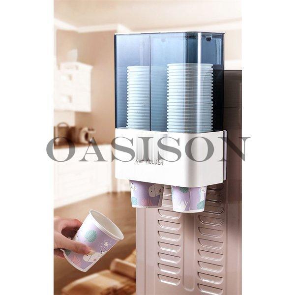 カップディスペンサー 本体 ウォーターサーバー設置可能 紙コップ（口径5-7cm） ロングホルダー 衛生的 フタ付 家庭用 コップスタンド 会社