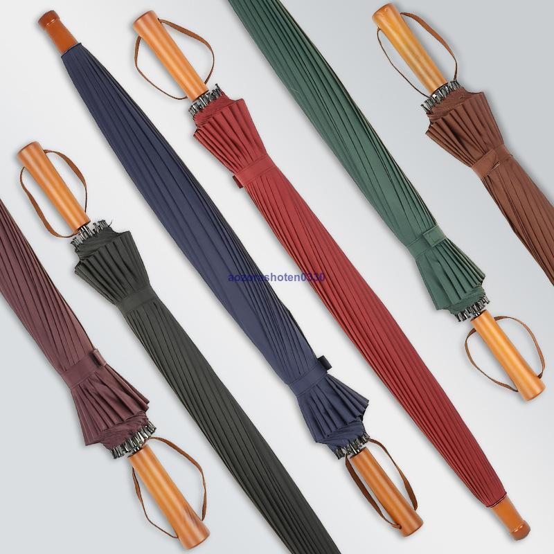 24本骨木製ハンドル傘 ロングハンドル ストレートポール 大型二重傘 ヴィンテージ ソリッド木製ハンド..