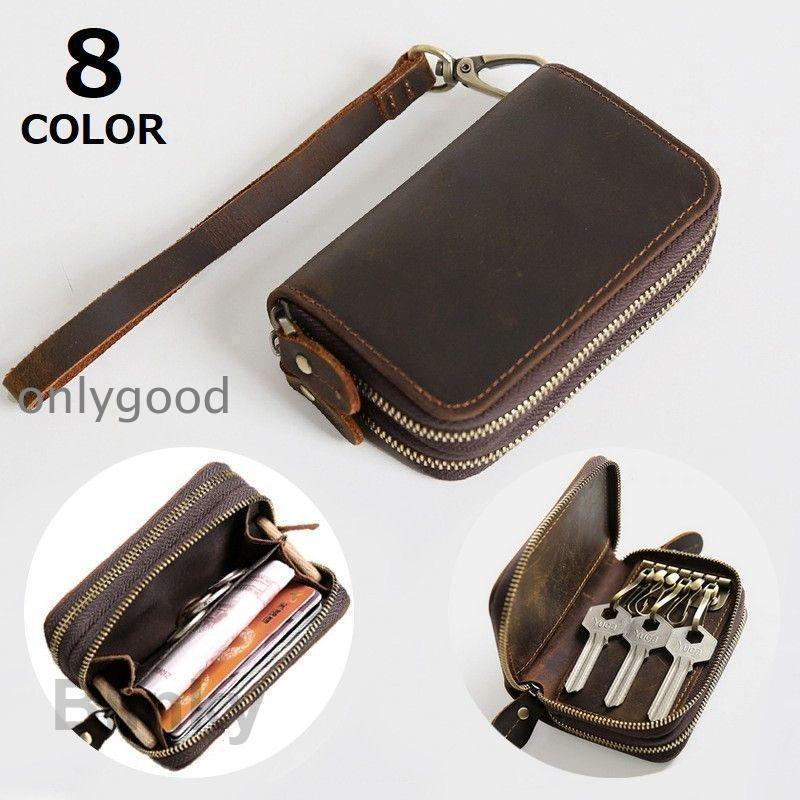 キーケース メンズ レディース ダブルファスナー 小銭入れ コインケース ミニ財布 カードポケット レザ..
