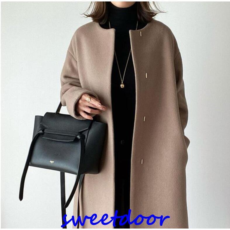 チェスターコート秋冬アウター レディース 秋 40代50代 ロング丈チェスターコートアウターノーカラーコート シンプル 着痩せ 通勤 エレガント2021新作(4)