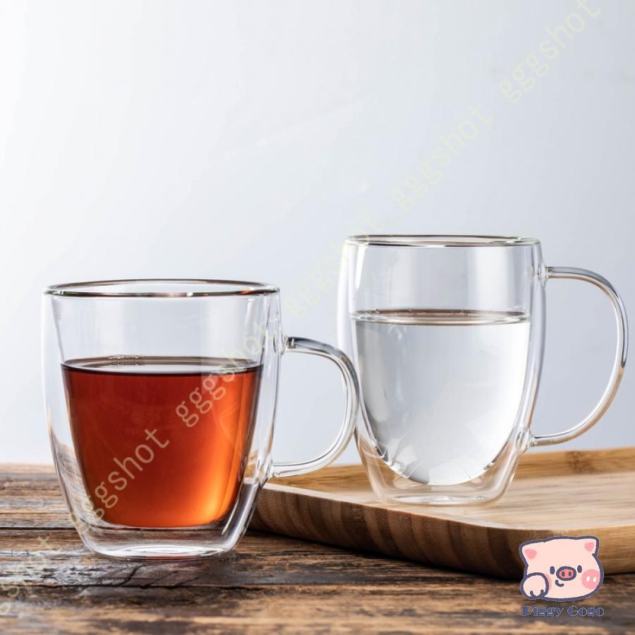 ダブルウォールグラスマグ 耐熱マグカップ 二重構造 ダブル 持ち手 マグ 取って付き レディース グッズ..