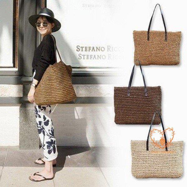 カゴバッグ レディース バッグ 夏 ハンドバッグ 草編みバッグ ファスナー付き 軽い かわいい おしゃれ ..