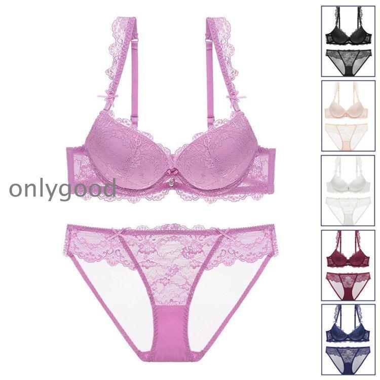 ブラジャー ショーツセット 女性下着 上下セット 3/4カップ ノンワイヤー 総レース パッド入り　脇肉 ..