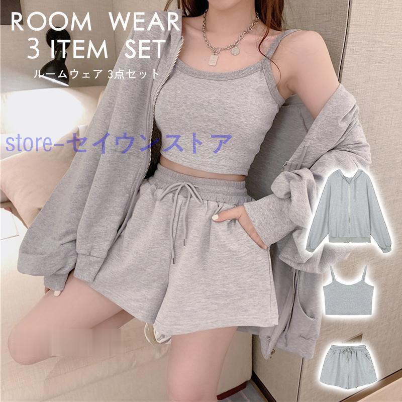 ルームウェア レディース セットアップ 上下セット パーカー キャミソール ショーツ ショートパンツ ワ..