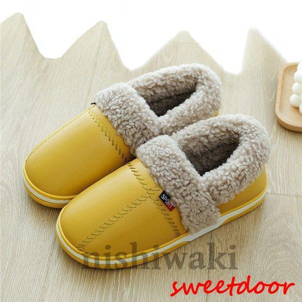 ムートンスリッパ PU防水 おしゃれ 室内用 ルームシューズ レディース ふわふわ もこもこ ボア 室内履き 秋冬 軽量 あったか 暖かい