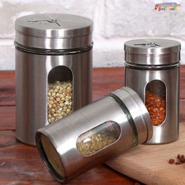 2点セット 調味料入れ 調味料容器 ストッカー 収納ケース キッチン収納 ガラス 保存容器 スパイスボト..