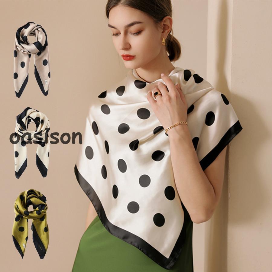 スカーフ レディース 90×90cm 正方形 ドット 水玉 マルチスカーフ シンプル シック 上品 バック 飾り バンダナ 髪飾り 母の日 クリスマス プレゼン...
