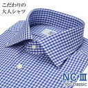 日本製 ワイシャツ ビジカジ 長袖 綿100％ オールシーズン こだわりの大人シャツ セミワイドカラー ギンガムチェック ブルー 青 メンズ メンズシャツ ビジネスカジュアル 新生活 プレゼント NC3 ネオクラシック