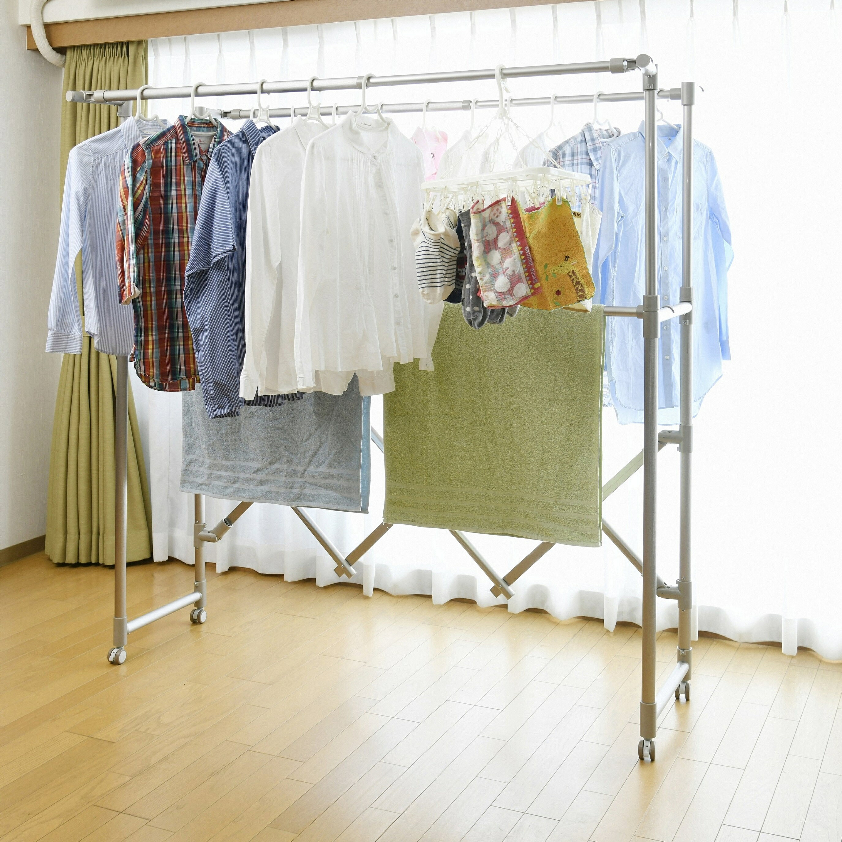 \1年の延長保証が可能になりました!/ 日本製 物干し 大容量アルミ製軽量スマート物干し シャンパンゴールド ベランダ 室内 室内物干し たくさん干せる物干し ...