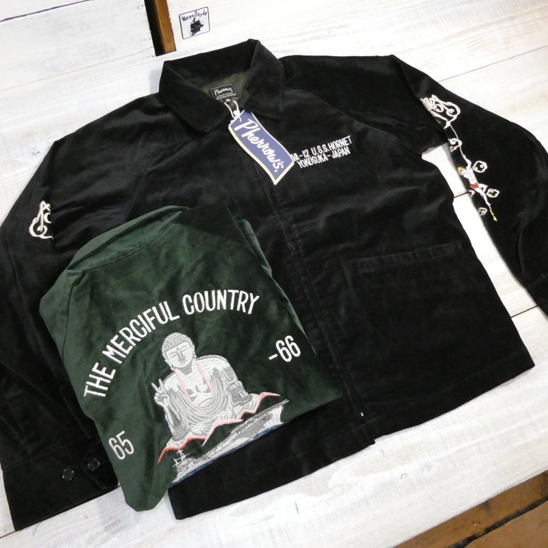 40's U.S.S.HORNET×大仏 スーベニア刺繍ジャケット YOKOSUKA-JAPAN Pherrow's …