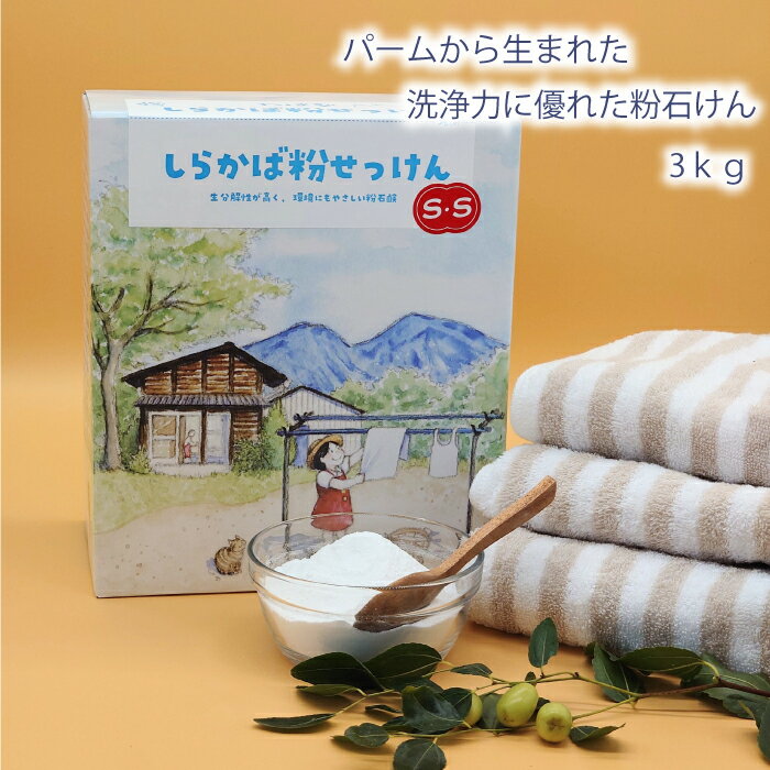  洗濯用 粉せっけん 石鹸 石けん ねば塾 柔軟剤 無香料 ふんわり ふっくら 植物性 無添加 肌荒れ 敏感肌 乾燥肌 赤ちゃん 幼児 お徳用 まとめ買い プリン石鹸 国産 釜焚き 白雪の詩 しらかば粉せっけんSS　3kg