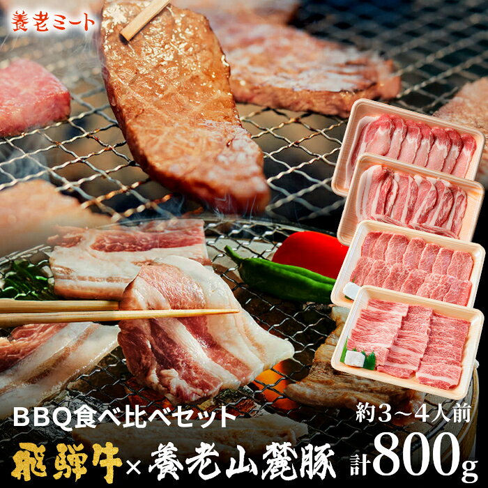 飛騨牛＆養老山麓豚 BBQセット 800g 3～4人前 霜降り 肉 牛肉 豚肉 お肉 和牛 焼肉...