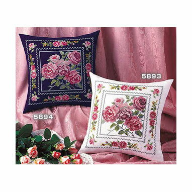 オリムパス ししゅうキット　クッション　エレガント ローズ　紺　5894　(取り寄せ品)　(メール便可)