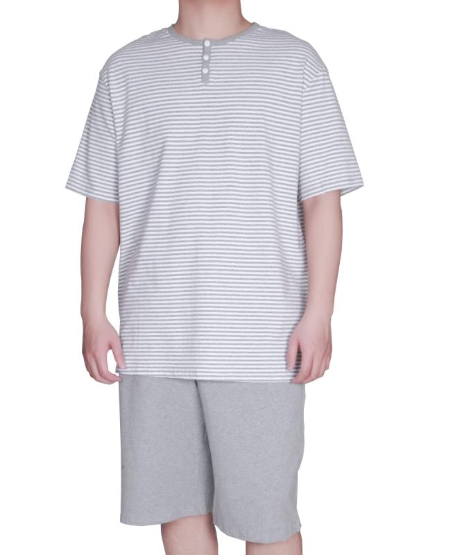 [Yoimira] パジャマ メンズ 夏 メンズ ルームウェア 部屋着 半袖 セット コットン 無地/ボーダー柄 寝巻き肌に優しい 薄手ストレッチ 大きいサイズ 2ボーダーグレ-半袖 XL