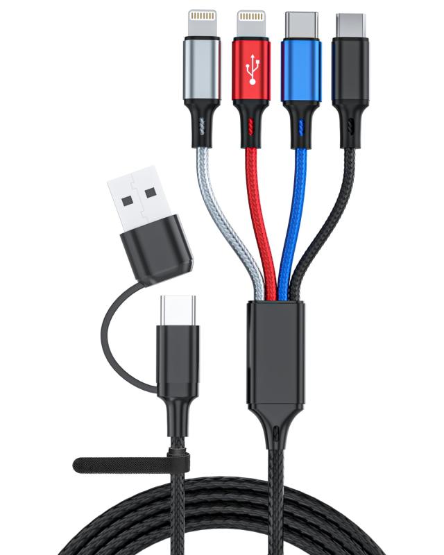 6-in-1 マルチ充電ケーブル 1.8メートル 複数のデバイスに対応した充電ケーブル iPhone USB-C Micro USBに対応 - マルチエンドusbケーブルは2.4Aの高速充電をサポートし USBおよびUSB-C電源アダ