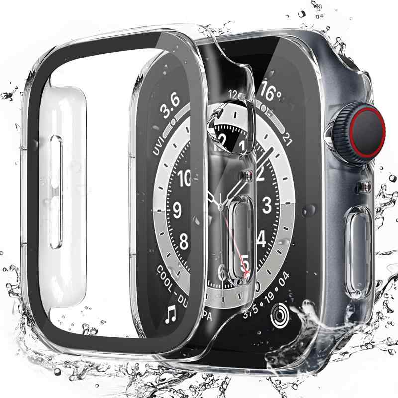 LISAMER 対応 Apple Watch ケース Series 9/8/SE/7/6/5/4 45mm 44mm 41mm 40mm アップルウォッチ用 ケース 防水 一体型 新デザイン 3D直角エッジ 超薄型 PC+ガラス素材 高透過率 対応 Apple Watch カバー 全面保護 装