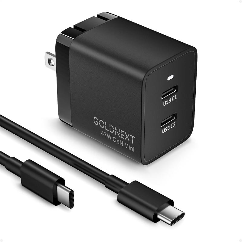 GOLDNEXT PD Ŵ 47W USB-C ®Ŵ 2ݡ(USB-C*2) PSEѴŬ PPSб GaN III ⲽꥦ ֥դ ®Ŵ iPhone MacBook Pad Pro Galaxy Android ΡȥѥƼ PD3.0 QC3.0 QC2.0 