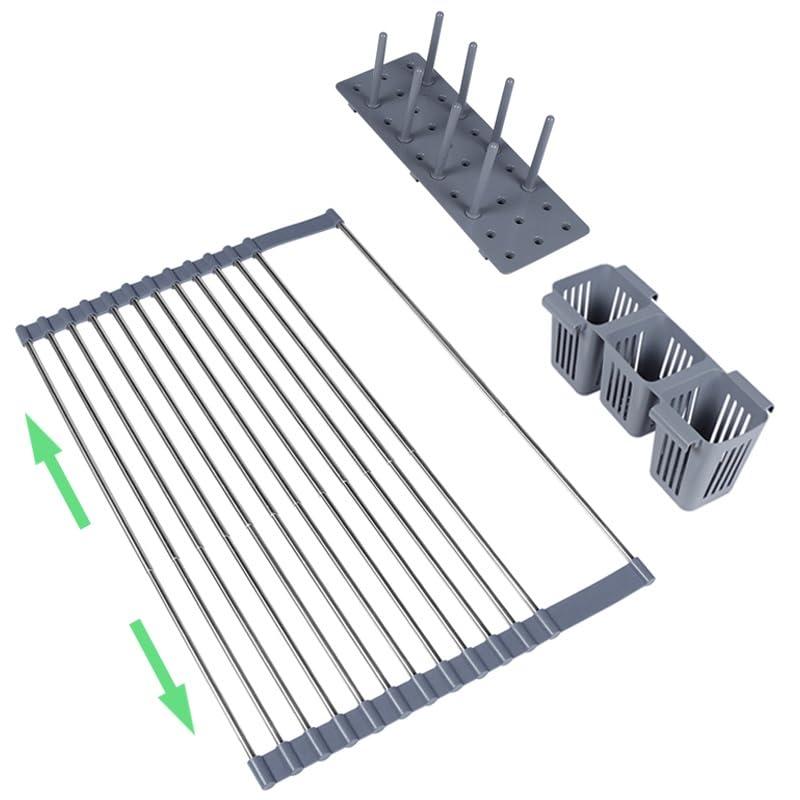 水切りラック シンク上 折りたたみ 水切り くるくるすっきり コンパクト 角フレーム改良型 抗菌 シンク 省スペース 食器 プレート ワイド 乾燥 炭素鋼 シリコン